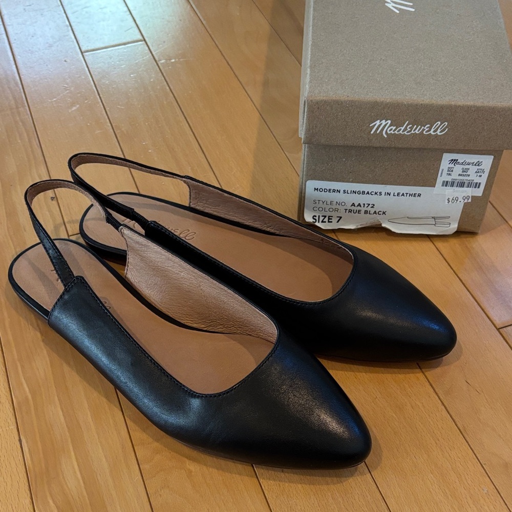 Madewell Black Leather Slingback Flats